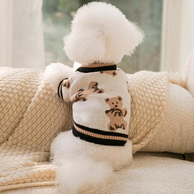 Dog Cat Sweater Preppy Style V-neck Striped Vest