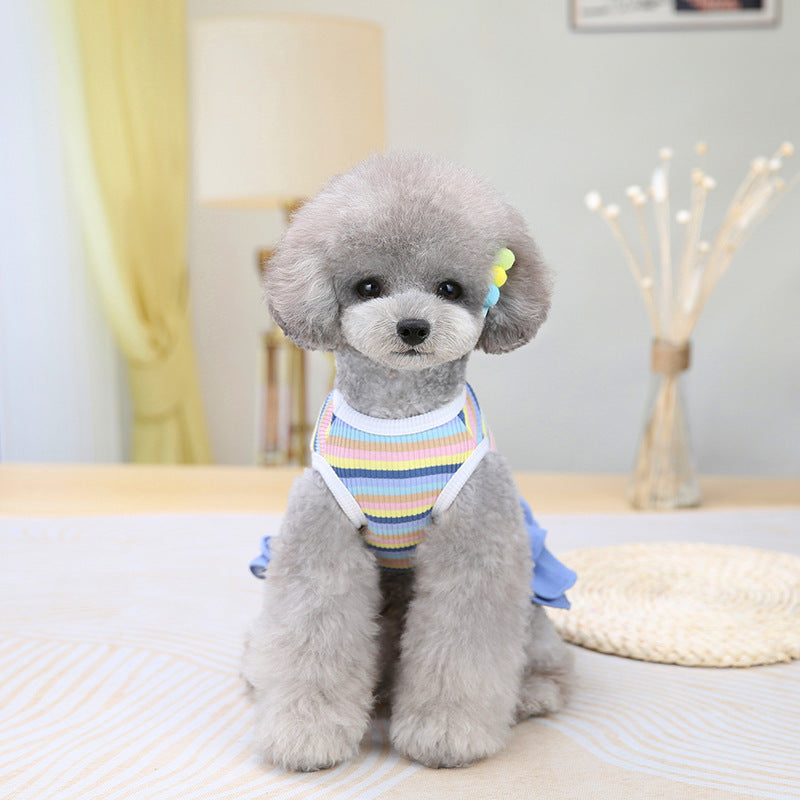 Pet Clothes Dress Cartoon Teddy Schnauzer Pugs Small And Medium-Sized Dogs Color Striped Skirt