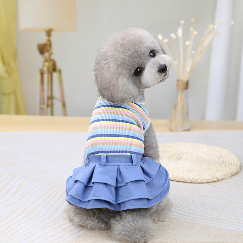 Pet Clothes Dress Cartoon Teddy Schnauzer Pugs Small And Medium-Sized Dogs Color Striped Skirt