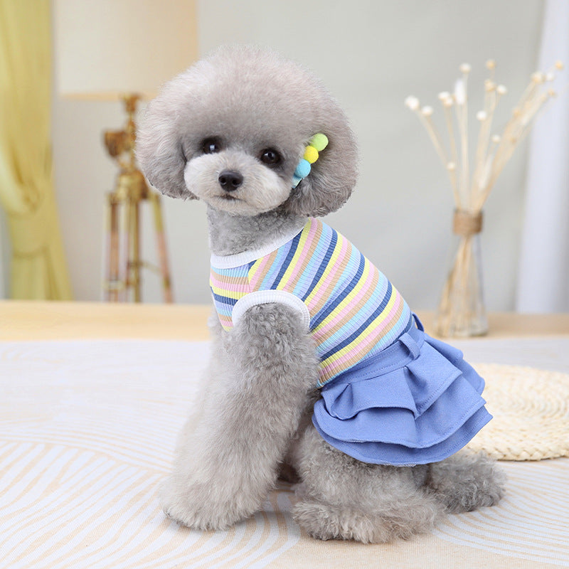 Pet Clothes Dress Cartoon Teddy Schnauzer Pugs Small And Medium-Sized Dogs Color Striped Skirt