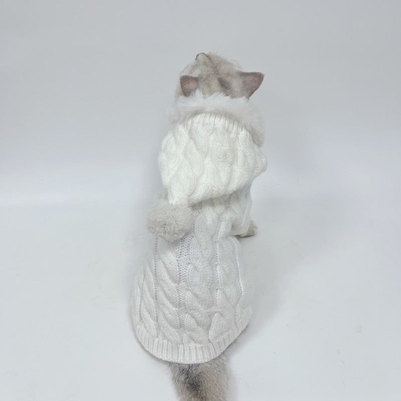 Knitted Sweater With Fur Hood