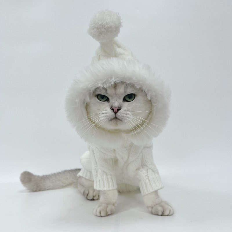 Knitted Sweater With Fur Hood