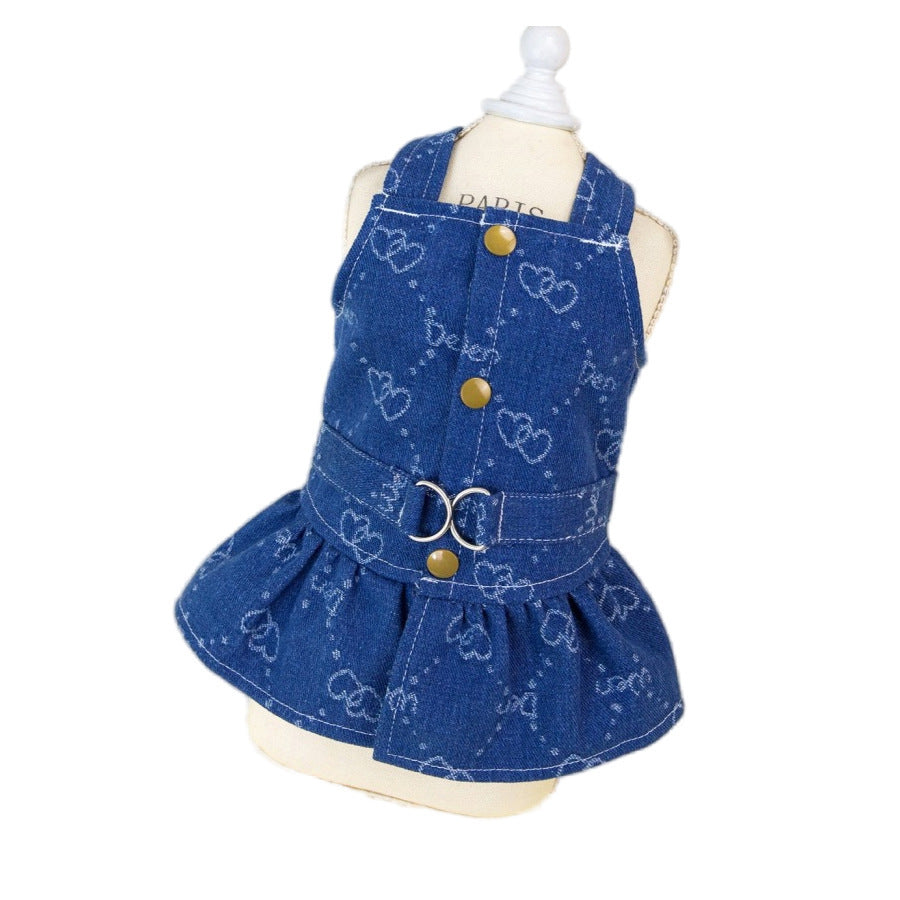 Teddy Bichon Pet Spring And Autumn Thin Denim Princess Dress Small Dog Cute Dress