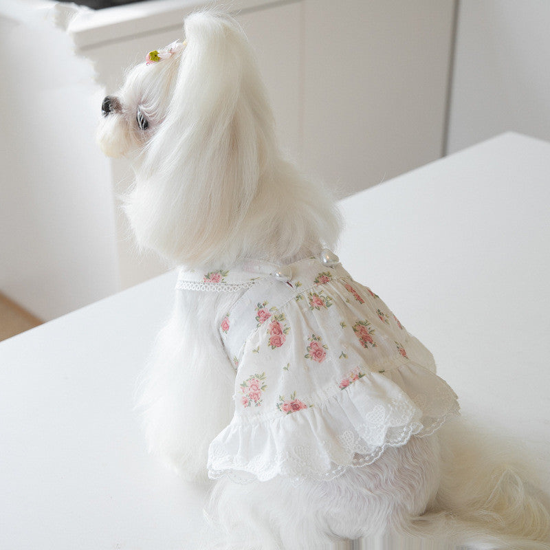 Small Town Flower Print Lace Dog Skirt