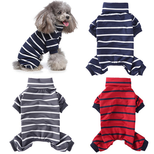 Fashion High Collar Striped Pet Dog Pajamas