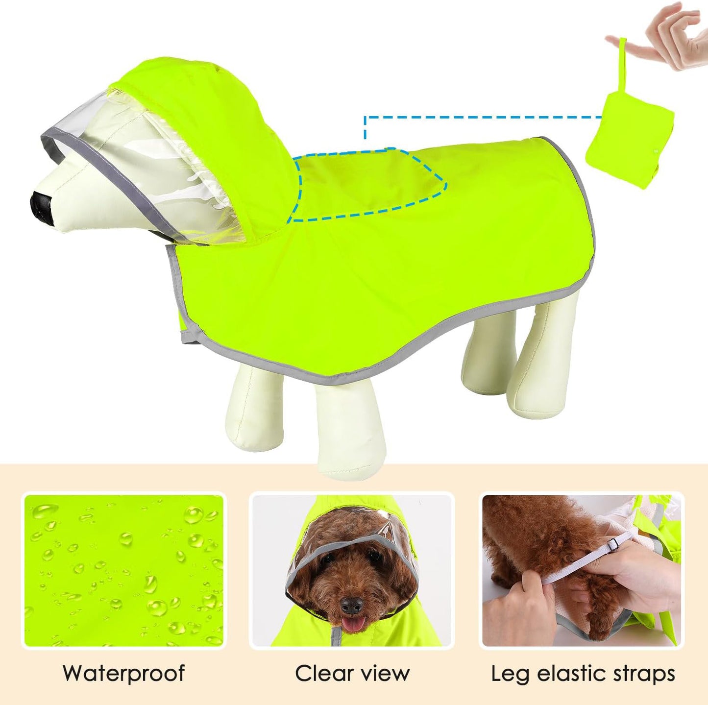 Dog Raincoat Waterproof Soft Breathable Dog Rain Jacket For Small Dog Hooded Dog Rain Coat With Transparent Cap Protect Belly