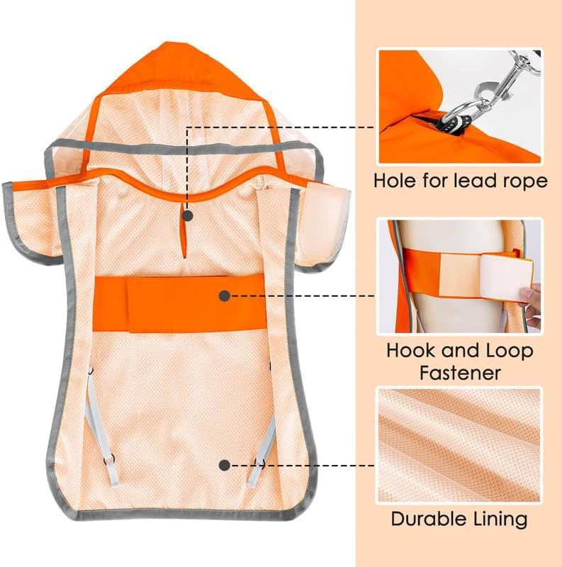 Dog Raincoat Waterproof Soft Breathable Dog Rain Jacket For Small Dog Hooded Dog Rain Coat With Transparent Cap Protect Belly