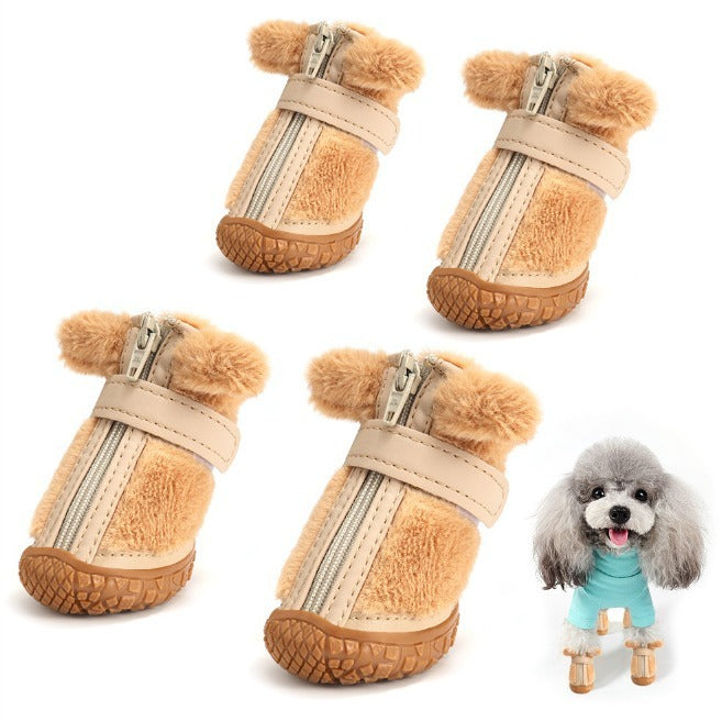 Winter Dog Shoes Plush Dog Booties Cute Ear Decoration Paw Protectors For Outdoor Walking Anti-slip Dog Shoes For Small For Dogs