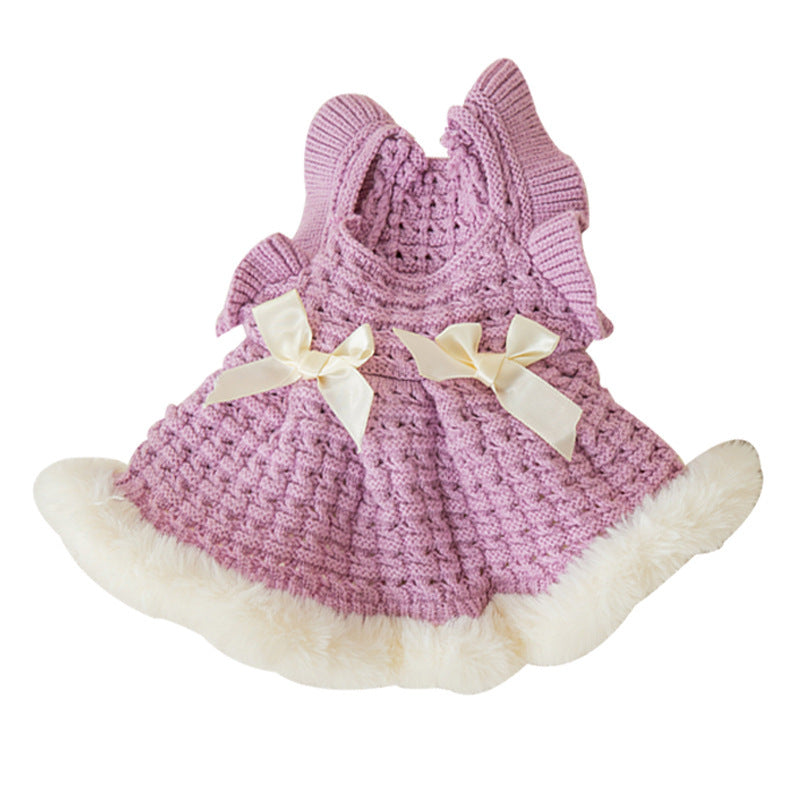 Bow Sweater Skirt Princess Wind Pet Two-legged Clothes